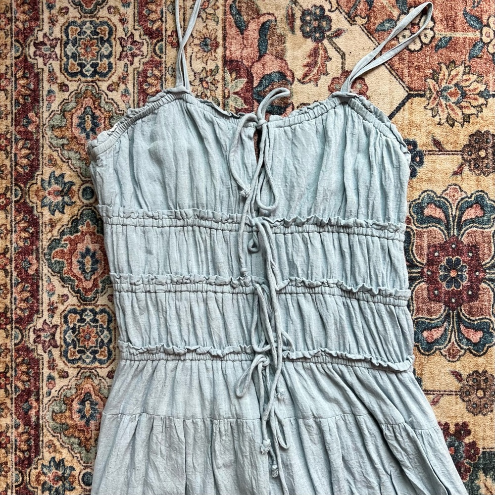 Get the look! Boutique denim Smocked elastic bust &waist midi length Sundress, L - Picture 3 of 6